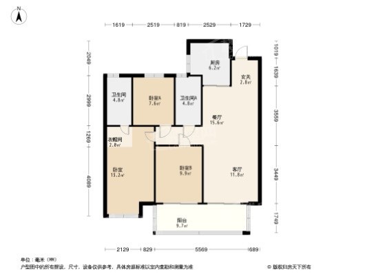 万科·山河道B 户型 3室2厅2卫1厨