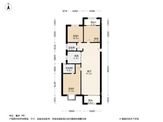 万科·山河道C户型 3室2厅2卫1厨
